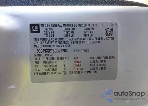 2012 Chevrolet Silverado 1500 Lt z USA, uszkodzony, nr VIN 3GCPKSE78CG222070